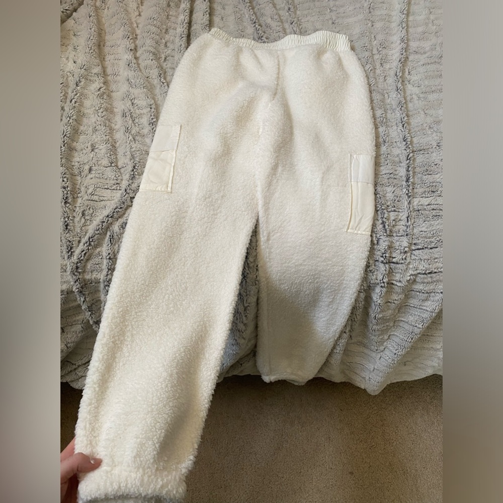 Fuzzy white sweat pants